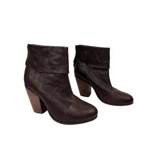 RAG & BONE Newbury Womens Brown Leather Stacked Heel Almond Toe Ankle Boot 38.5